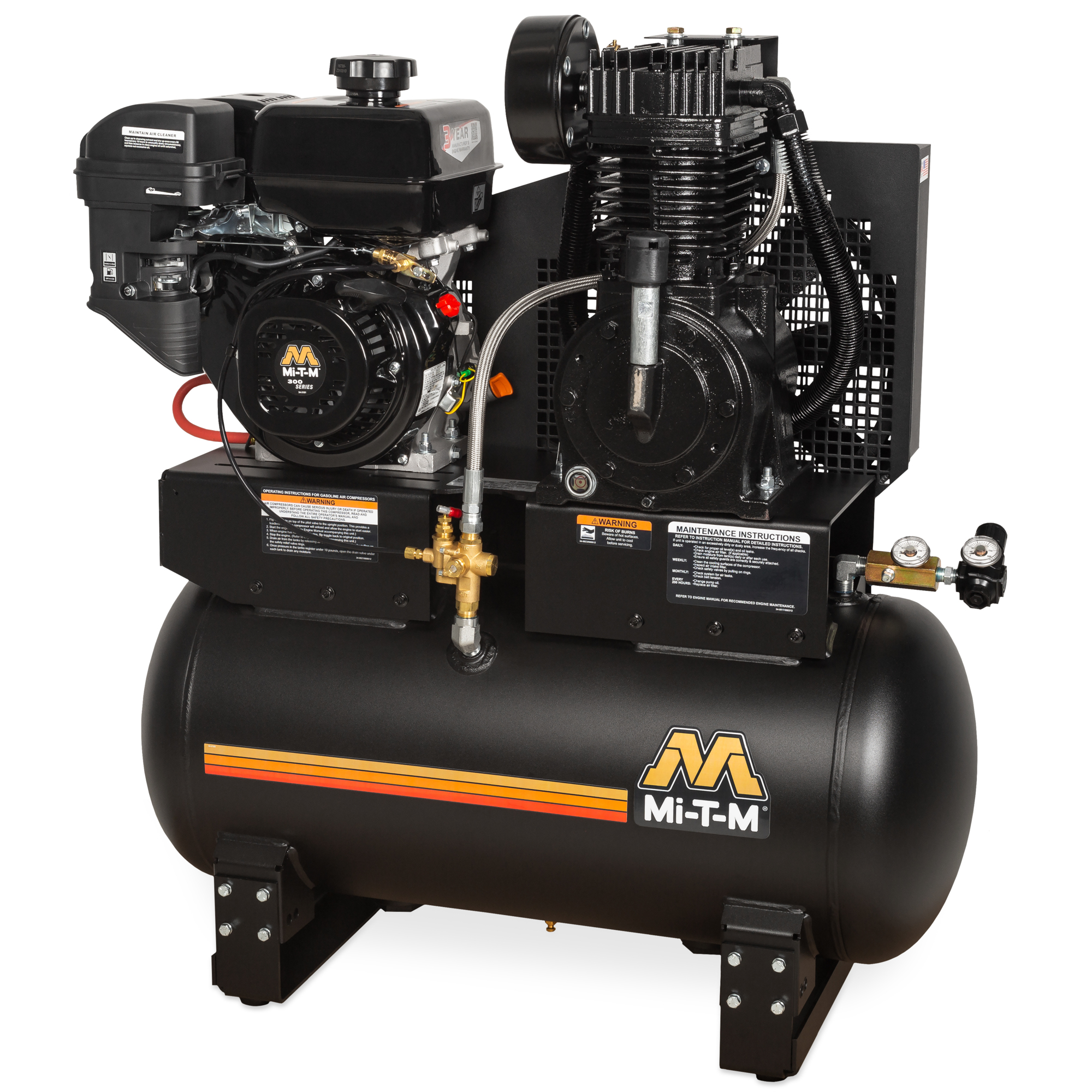 Mi-T-M Industrial Two-Stage Gasoline Belt Drive Air Compressor — 30 Gallon, Model# AM2-SM09-30M